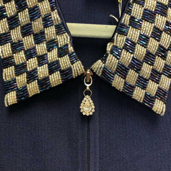 PIANO zip up sweater with sequin faux pockets and collar sparkling charm… - Picture 5 of 12
